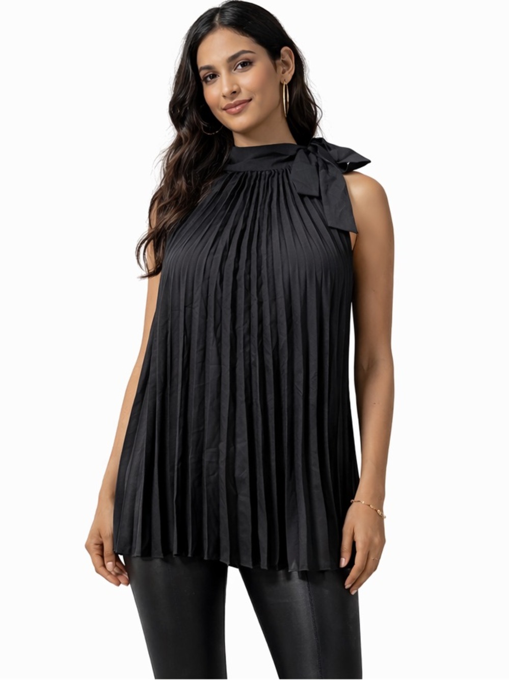 Sis Sis Black Pleated Halter Bow Blouse – Size Large – NWT